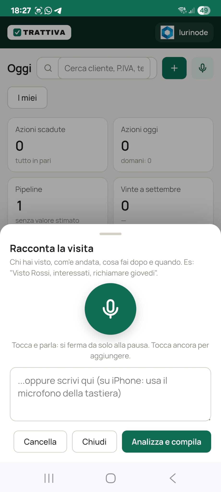 Foglio Racconta la visita di Trattiva per il log vocale della trattativa